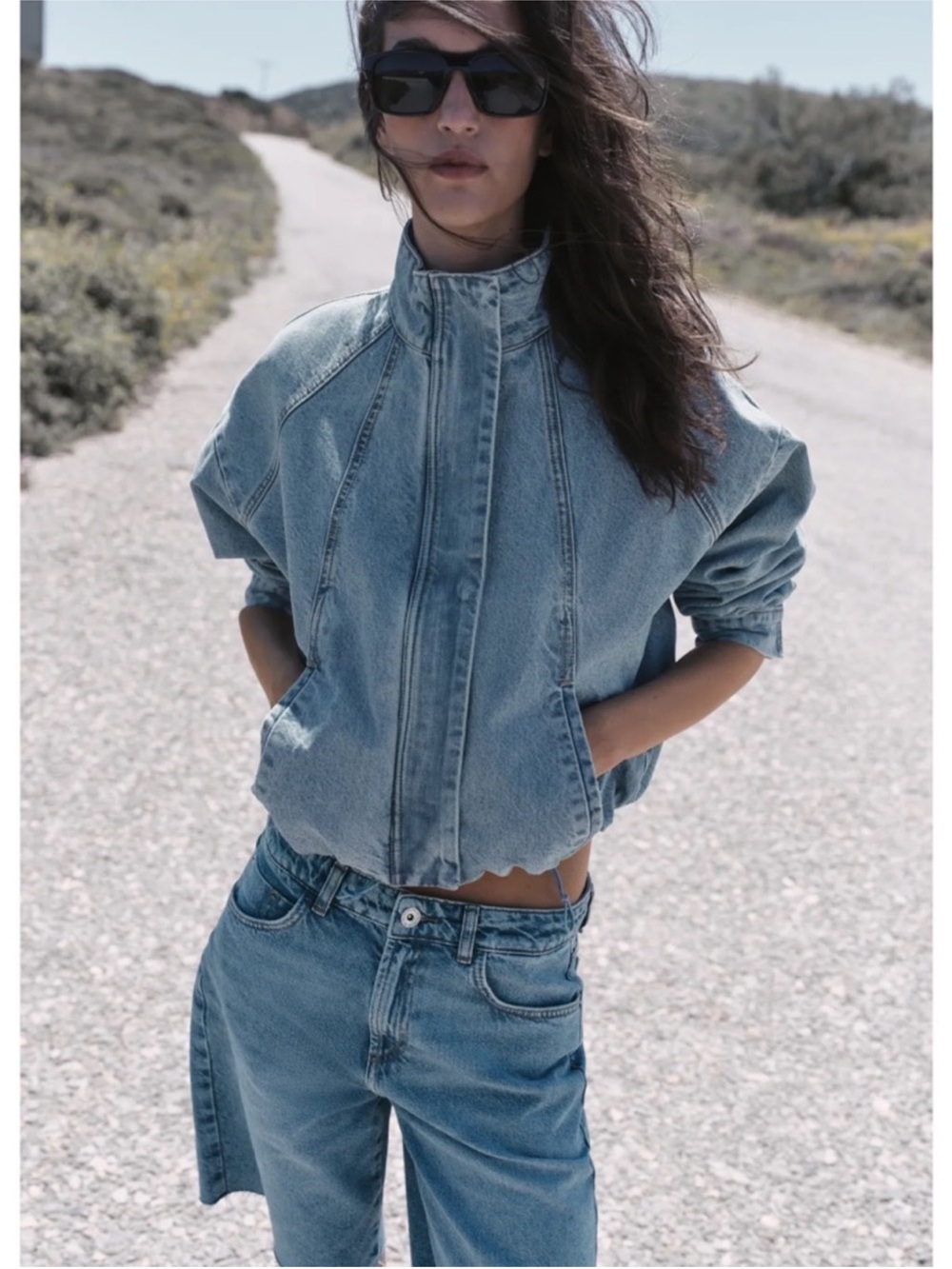 NWT Zara High Neck Denim Bomber Jacket
